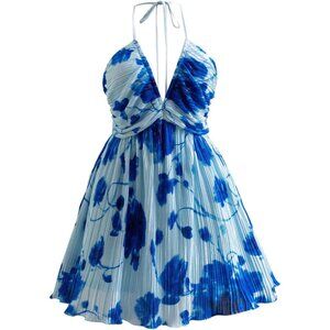 Women's Plus Size Tie Dye Halter Dress Sleeveless Ruched Mini Dress